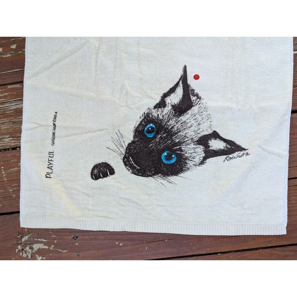 Rabindra Siamese Cats Vintage 70s Bath Towel Set Red Dot Sayco USA NEW Unused